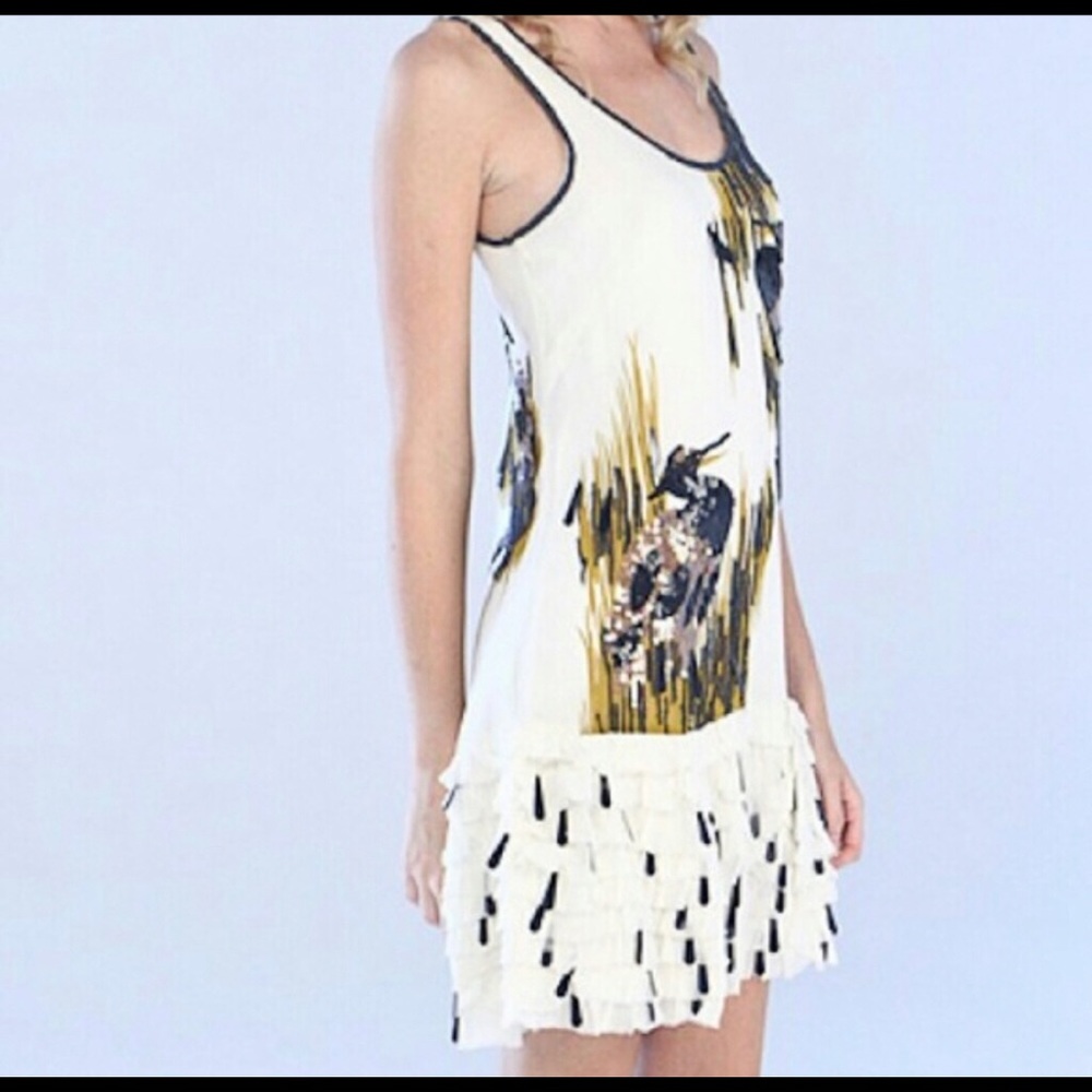 French Connection Reef Sequin Beaded Bird Dress